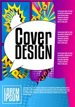 Geometry comic book style cartoon brochure, flyer template. Abstract vector d Stock Illustration