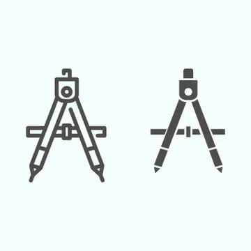 Geometry compass line and solid icon. School instrument for drawing circle Stock Illustration