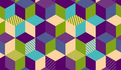 Geometry cube hexagon color seamless pattern. イラスト素材