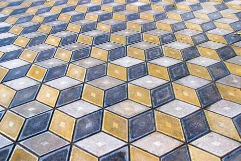Geometry cubes optical illusion floor in the park of Tbilisi. Geometry figure Stock Photos