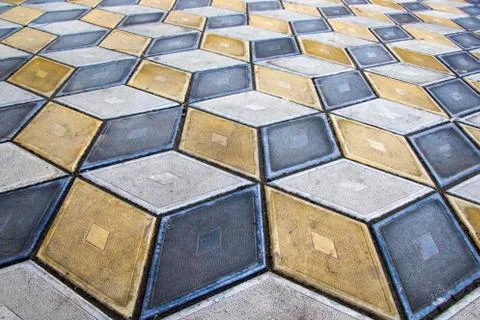 Geometry cubes optical illusion floor in the park of Tbilisi. Geometry figure Stock Photos