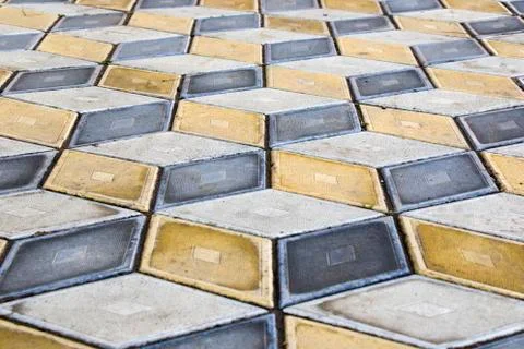 Geometry cubes optical illusion floor in the park of Tbilisi. Geometry figure Stock Photos