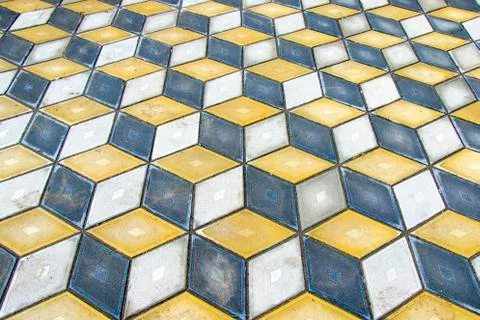 Geometry cubes optical illusion floor in the park of Tbilisi. Geometry figure Stock Photos