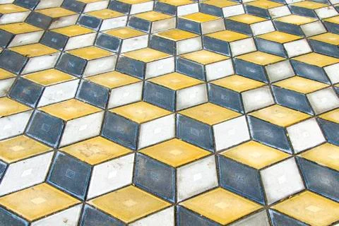 Geometry cubes optical illusion floor in the park of Tbilisi. Geometry figure Stock Photos