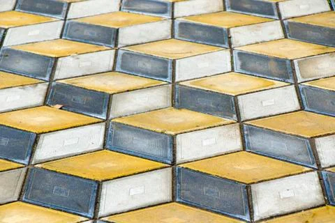 Geometry cubes optical illusion floor in the park of Tbilisi. Geometry figure Stock Photos