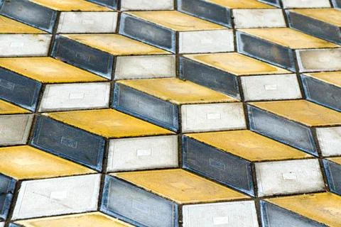 Geometry cubes optical illusion floor in the park of Tbilisi. Geometry figure Stock Photos