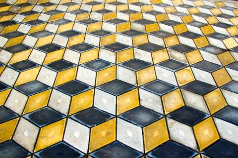 Geometry cubes optical illusion floor in the park of Tbilisi. Geometry figure Stock Photos