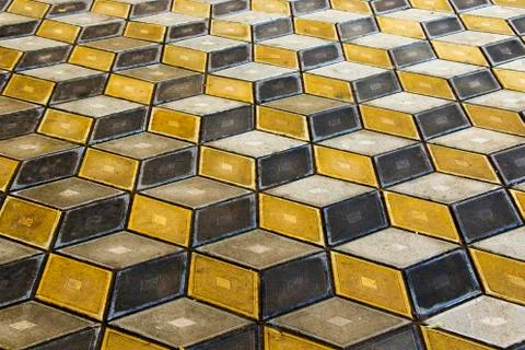 Geometry cubes optical illusion floor in the park of Tbilisi. Geometry figure Stock Photos