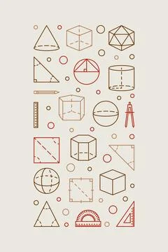 Geometry Education concept vector thin line vertical creative banner - Math.. Stock Illustration