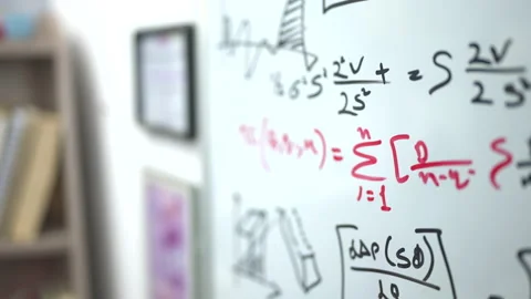 Geometry equation formulas written by black and red marker on white board Stock Footage 232594101