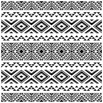 Geometry Ethnic Seamless Pattern texture design vector in black white color Stock Illustration