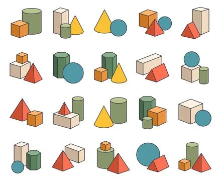 Geometry figure set featuring cube Illustrazione stock