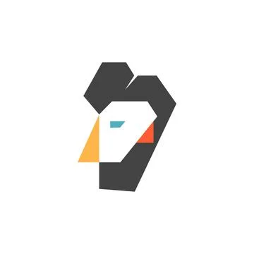 Geometry Head of Beard Man Logo. Abstract Shape Face Design Vector Stock Illustration