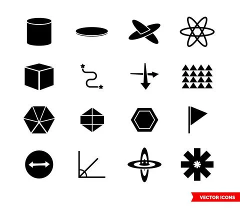 Geometry icon set of black and white types. Isolated vector sign symbols. Icon Stock Illustration