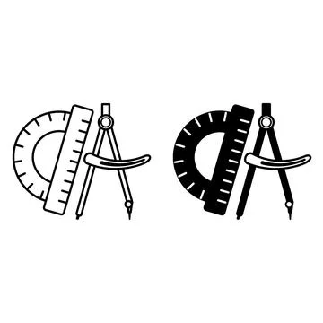 Geometry icons. Black and White Vector Icons of Compasses and Protractor. T.. Ilustración de archivo