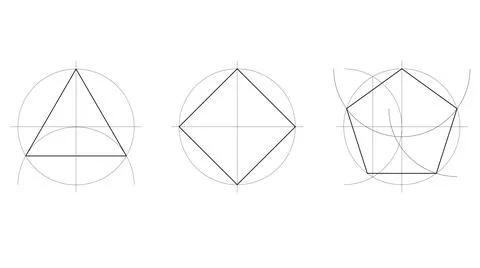 Geometry lesson, technical geometric equilateral triangle, square, pentagon 스톡 일러스트