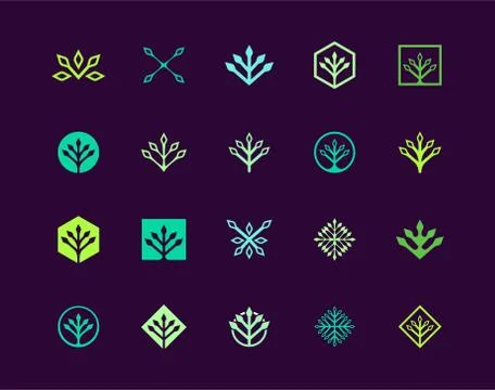 Geometry plant logo design, set of simple abstract templates for logo Stock Illustration
