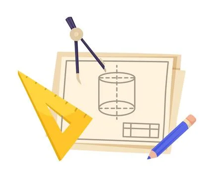 Geometry Ruler and Draft as School Education Item and Supply Composition Vector Illustrazione stock