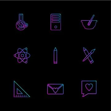 Geometry , scale , flask  ,beaker , nuclear , pen , pencil , bowl , computer  Stock Illustration