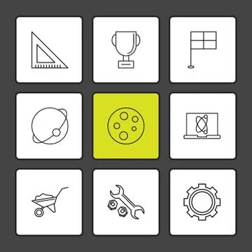 Geometry scale, trophy , flag , planet , germs plate , laptop , trolley  , wr Stock Illustration