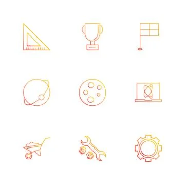 Geometry scale, trophy , flag , planet , germs plate , laptop , trolley  , wr Stock Illustration