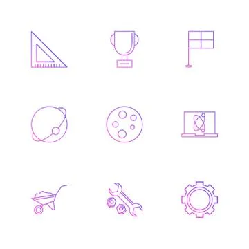 Geometry scale, trophy , flag , planet , germs plate , laptop , trolley  , wr Stock Illustration
