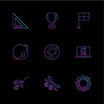 Geometry scale, trophy , flag , planet , germs plate , laptop , trolley  , wr Stock Illustration