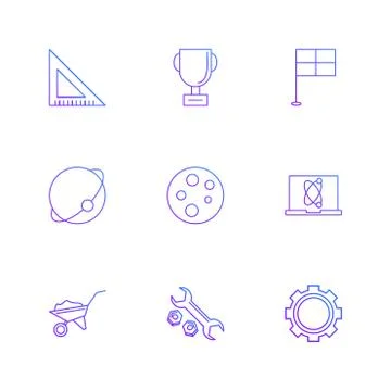 Geometry scale, trophy , flag , planet , germs plate , laptop , trolley  , wr Stock Illustration