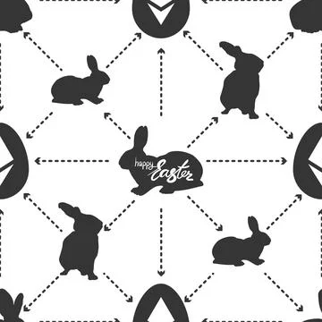 Geometry seamless pattern with silhouette easter rabbit and eggs with symbol Stock Illustration