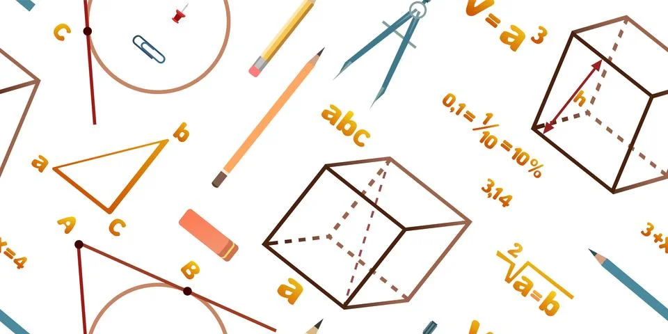 Geometry. Seamlessly composition. Isolated on white background. Funny cartoon Stock Illustration