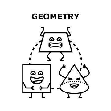 Geometry shapes characters interacting on white background Stock Illustration