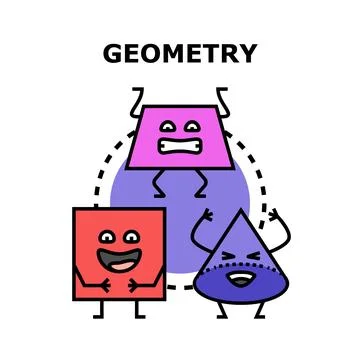 Geometry shapes characters interacting on white background Stock Illustration
