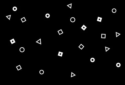 Geometry shapes, triangle, squares and circle scatter black and white texture Stock Illustration