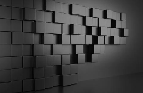 Geometry squares wall 3d black. 3D render. Stock Illustration