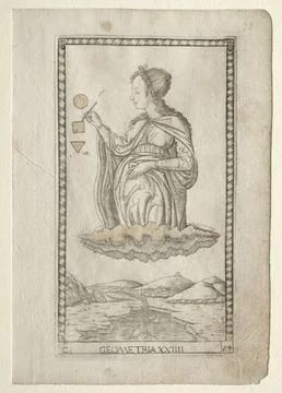 Geometry (from the Tarocchi, series C: Liberal Arts, #24), before 1467. Mas.. Stock Illustration
