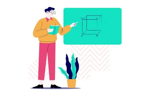 Geometry Teacher Explaining Geometric Shapes Illustration Stock Illustration
