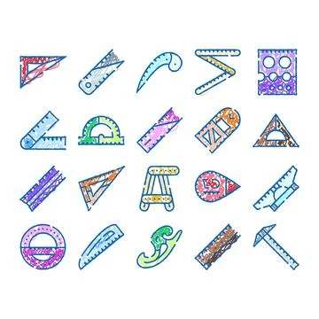 Geometry tools different measuring drawing items collection Stock Illustration