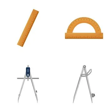 Geometry tools set ruler protractor compasses divider Stock Illustration