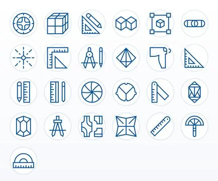 Geometry Vector Icon Arsenal with 25 128x128 Regular Line Pixel Optimized d.. Stock Illustration