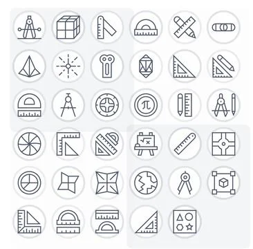 Geometry Vector Icon Set with 35 Regular Line 64x64 Detail Enhanced Graphics Illustrazione stock