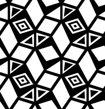 Geometry white black simple seamless pattern. Triangle, square design elements Stock Illustration