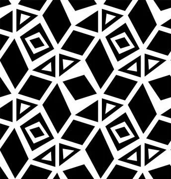 Geometry white black simple seamless pattern. Triangle, square design elements イラスト素材