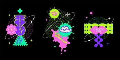 Geometry wireframe grids shapes compositions with brutalist geometric shapes and Stock Illustration