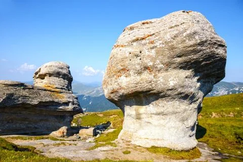 Geomorphologic rocky structures in Bucegi Mountains, Romania Stock Photos