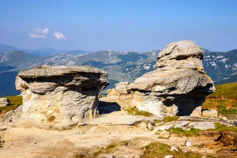 Geomorphologic rocky structures in Bucegi Mountains, Romania Stock Photos