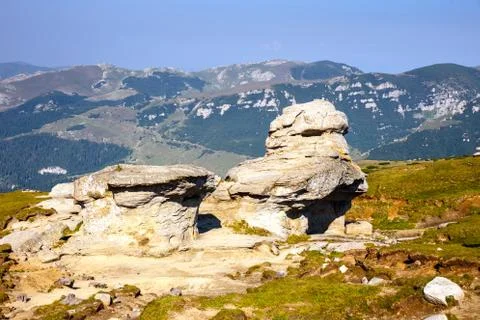 Geomorphologic rocky structures in Bucegi Mountains, Romania Foto stock