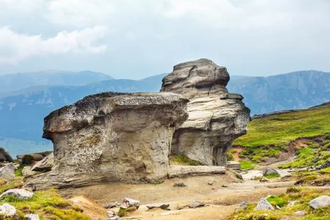 Geomorphologic rocky structures in Bucegi Mountains, Romania 스톡 사진