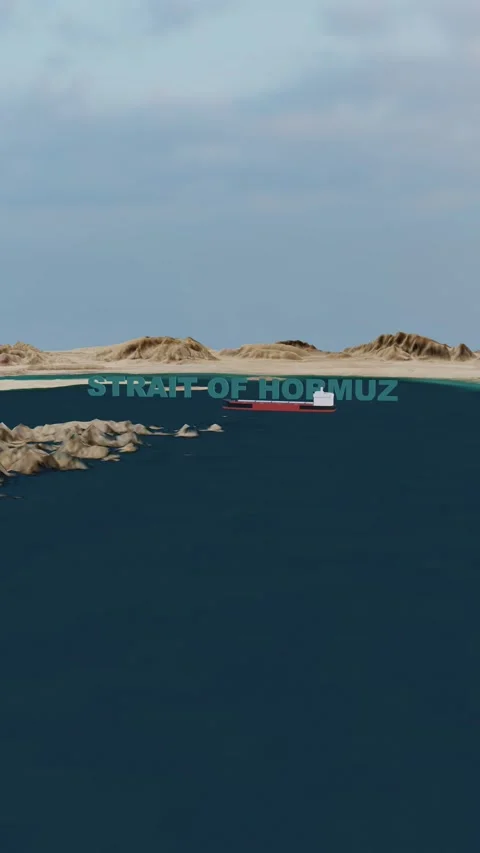 Geopolitical 3D Visualization in 4K of the Strait of Hormuz Waterway Vertica Stock Footage 333365031