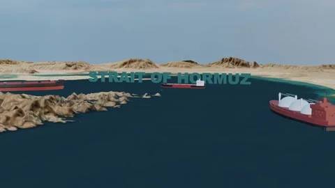 Geopolitical 3D Visualization in 4K of the Strait of Hormuz Waterway Stock Footage 333365032