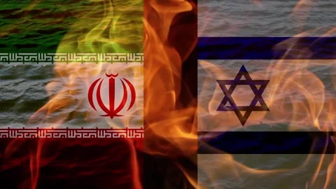 Geopolitical conflict between Iran and Israel in 2026, featuring fire and f.. Stock Footage 329971334
